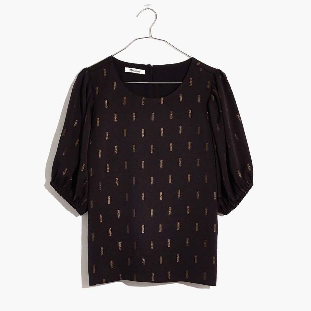 Madewell Metallic Jacquard Puff-Sleeve Top